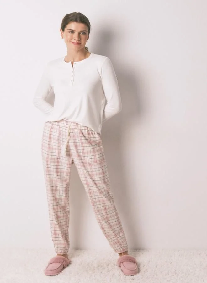 women'secret Long pink flannel trouser with a plaid print
